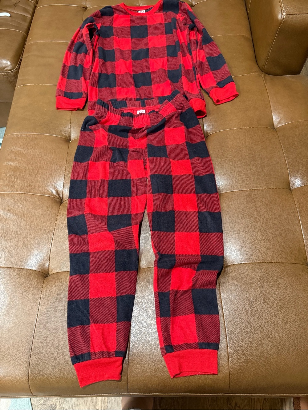 The Children's Kids Unisex Red Buffalo Plaid Fleece Pajama Set Size 10/12